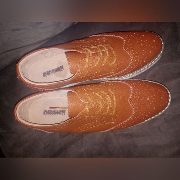 DADAWEN Brown Leather Platform Lace-Up Wingtips Oxfords Shoe Size 40 (9.5) EUC - Picture 4 of 11